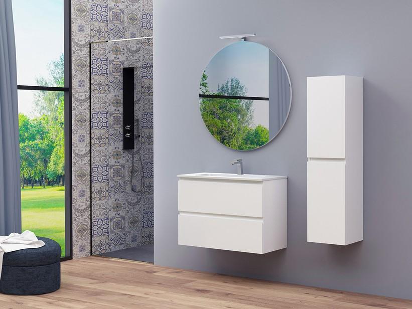 Platzsparendes Badmöbel MAREA 80 Ti. 38 cm 2 Schubladen mit Waschbecken aus Harz Weiß glänzend | IperCeramica