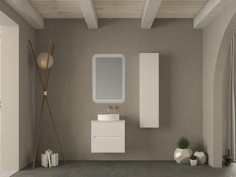 Badezimmermöbel FARO 60 cm gerippte Weiß Matt mit Aufsatz für Aufsatzwaschbecken | IperCeramica