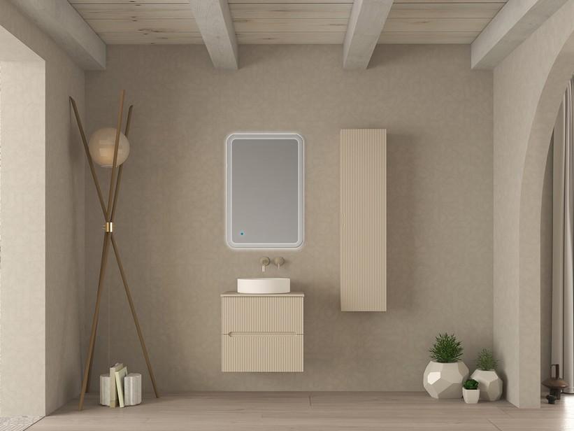 Badezimmermöbel FARO 60 cm gerippte Weiß Baumwolle mit Aufsatz für Aufsatzwaschbecken | IperCeramica