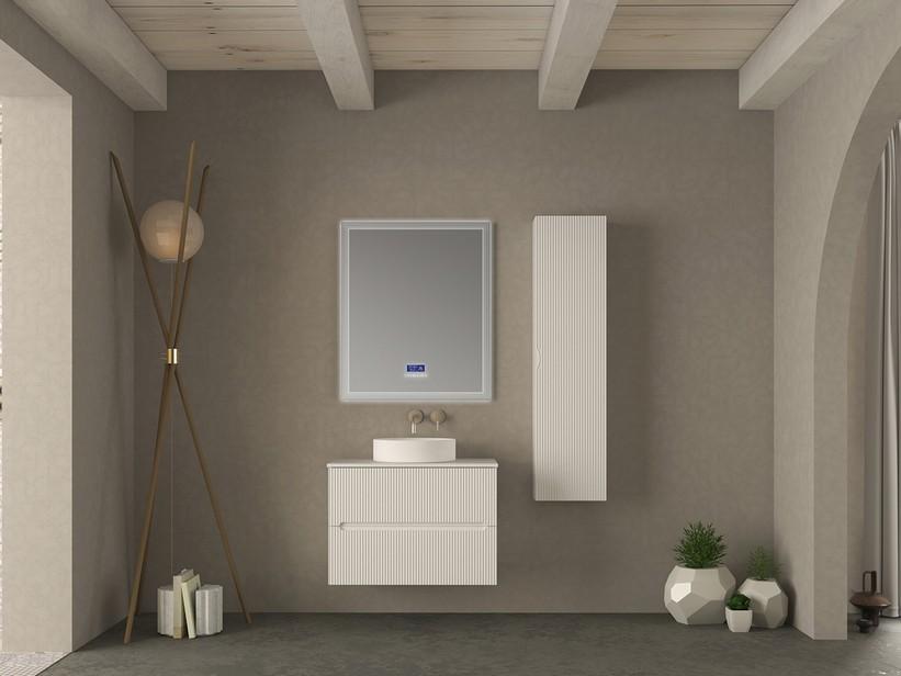 Badezimmermöbel FARO 80 cm gerippte Weiß Matt mit Aufsatz für Aufsatzwaschbecken | IperCeramica