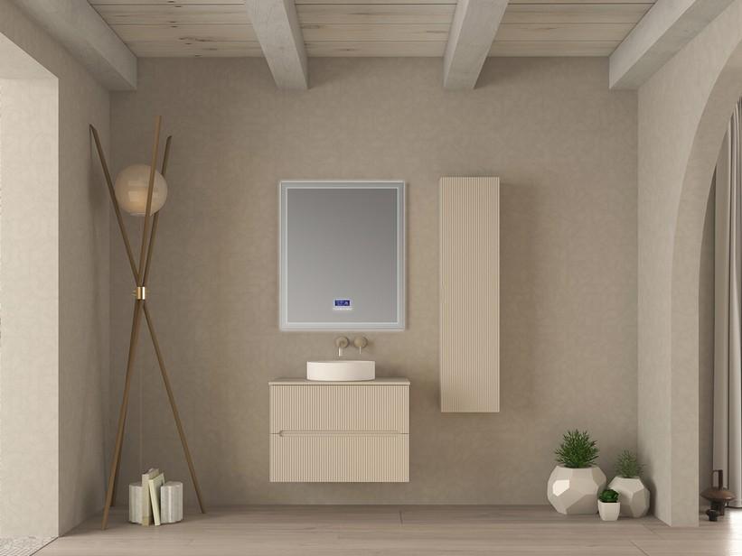 Badezimmermöbel FARO 80 cm gerippte Weiß Baumwolle mit Aufsatz für Aufsatzwaschbecken | IperCeramica