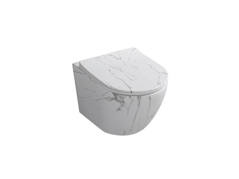 Hänge-WC Cardano Rimless 48,5x37 mit der Optik von Statuario-Marmor Weiß Matt | IperCeramica
