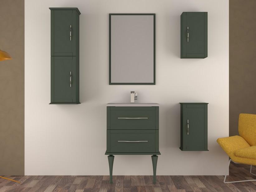 Standbadmöbel CLASSIC 60 cm mit 2 Schubladen Salbeigrün matt und Unitop-Waschbecken aus Gussmarmor | IperCeramica