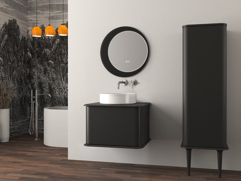 Hängebadmöbel ATLAS L64 cm mit 1 Schublade und Platte - Ausführung Schwarz matt | IperCeramica