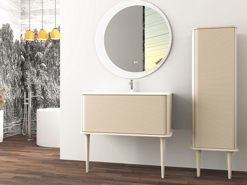 Standbadmöbel ATLAS L98 cm mit 1 Schublade und Unitop-Waschbecken aus Harz - Ausführung Baumwolle matt | IperCeramica