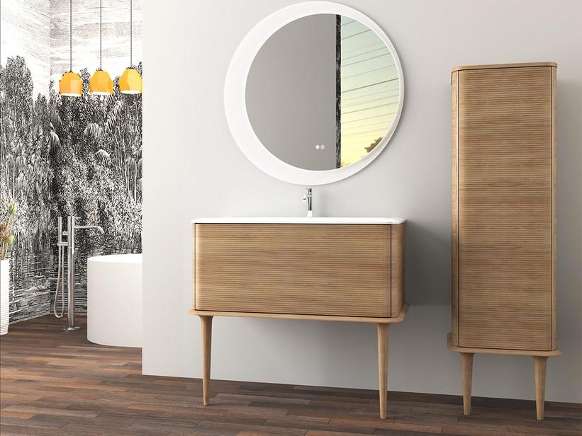 Standbadmöbel ATLAS L98 cm mit 1 Schublade und Unitop-Waschbecken aus Harz - Ausführung Eiche Tabak matt | IperCeramica