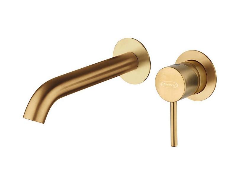 Waschtischarmatur an der Wand Jacuzzi® Noemi aus Messing ohne Ablaufgarnitur - Ausführung PVD Gold gebürstet | IperCeramica