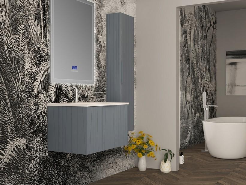 Badmöbel UNIKA 80 cm Hellblau matt und Waschbecken Unitop aus Keramik ANDY Weiß glänzend | IperCeramica