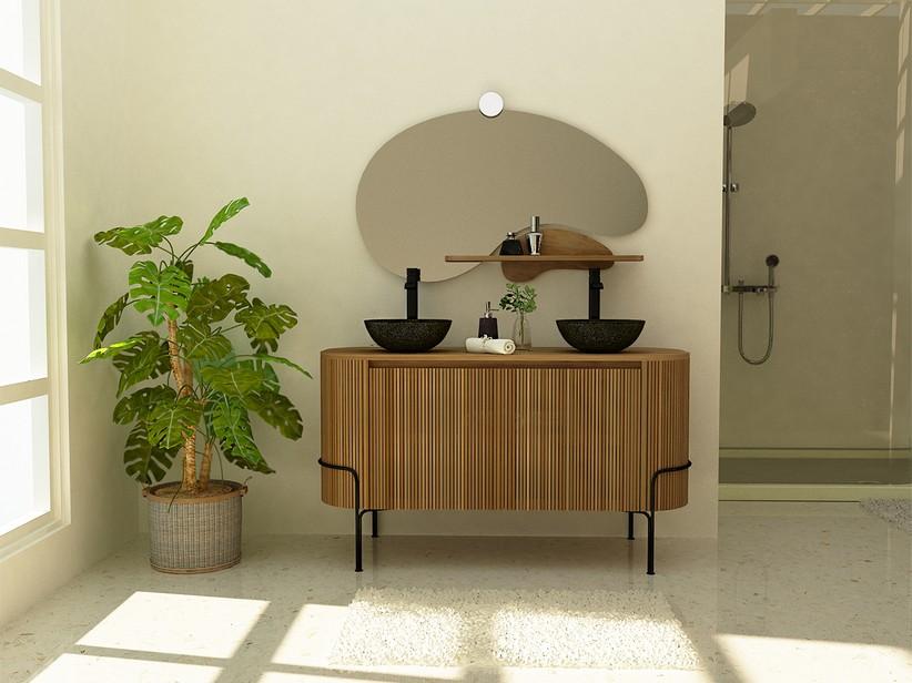 Badmöbel KOMODO OVAL 140 2 Türen aus massivem natürlichem Teakholz | IperCeramica