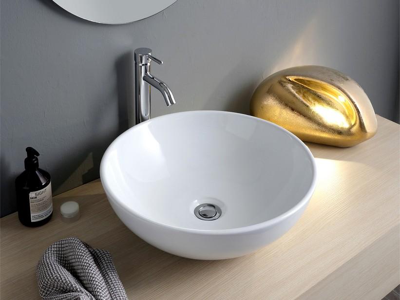 Waschbecken Le Ciotole, rundes Design, Ø 50 cmxH 16 cm, aus glänzender weißer Keramik   | IperCeramica