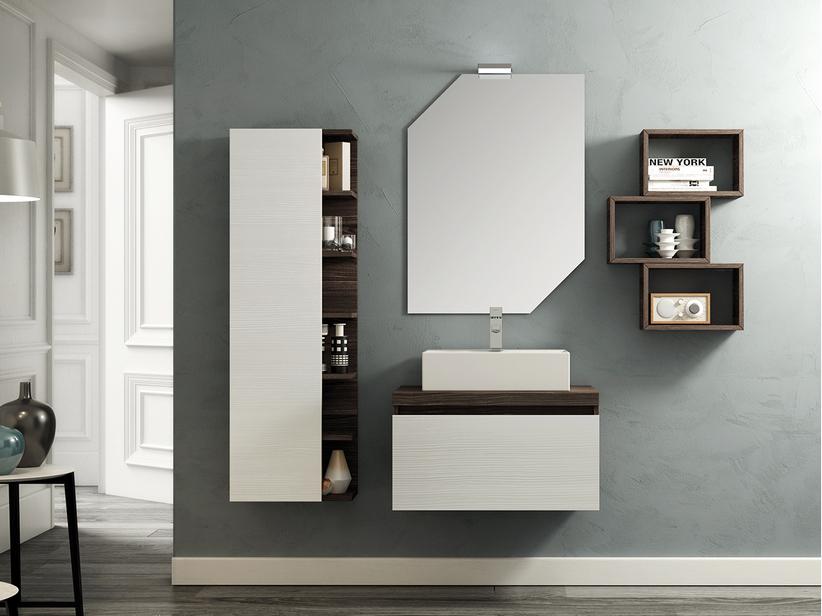 BADMÖBEL QUBO 70 cm MIT EINER SCHUBLADE OLMO LAVA/BIANCO MATRIX MIT PLATTE | IperCeramica