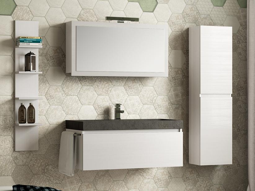 BADMÖBEL QUBO 100 cm MIT EINER SCHUBLADE BIANCO MATRIX MIT WASCHTISCH AUS NATURSTEIN | IperCeramica