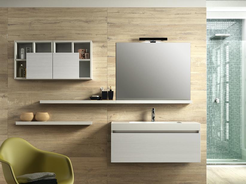 BADMÖBEL QUBO 100 cm MIT EINER SCHUBLADE BIANCO MATRIX MIT WASCHTISCH UNITOP WEISS | IperCeramica