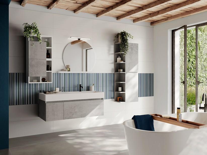 Badmöbel Qubo 120 cm Oxidgrau mit quadratischem Waschbecken Unitop aus Harz, Becken rechts | IperCeramica