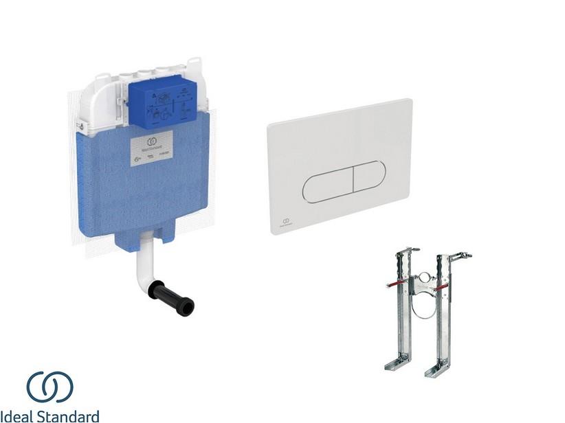 IDEAL STANDARD® Einbauspülkasten 8 cm stark mit 2-Tasten-Betätigungsplatte OLEAS Weiß für Wand-WC mit Spülrand | IperCeramica