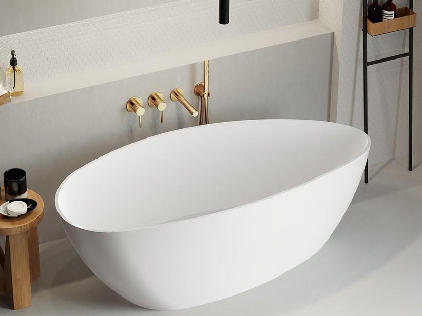 Freistehende Badewanne Lucerna 156x71 cm ohne Überlauf aus glänzend weißem Harz | IperCeramica