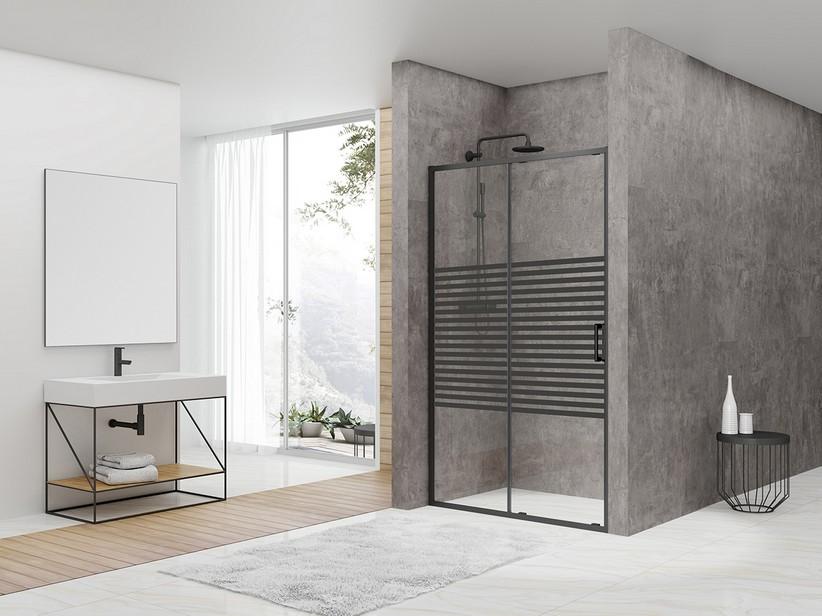 Schiebeduschtür Arek cm 100xH190 Erw 96,8/99,8 Transparentes Kristallglas 6 mm Siebdruck Schwarz Matt | IperCeramica