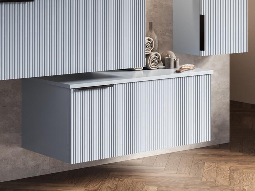 Hängende Kommode AVIVO 90 cm, mattblaues gerippte-Finish | IperCeramica