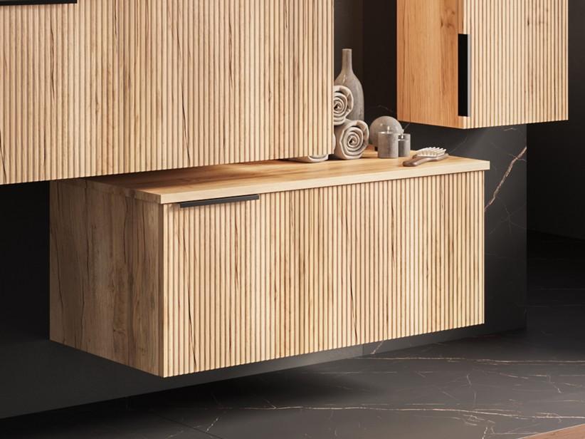 Hängende Kommode AVIVO 90 cm, Oberfläche gerippte Eiche hell | IperCeramica