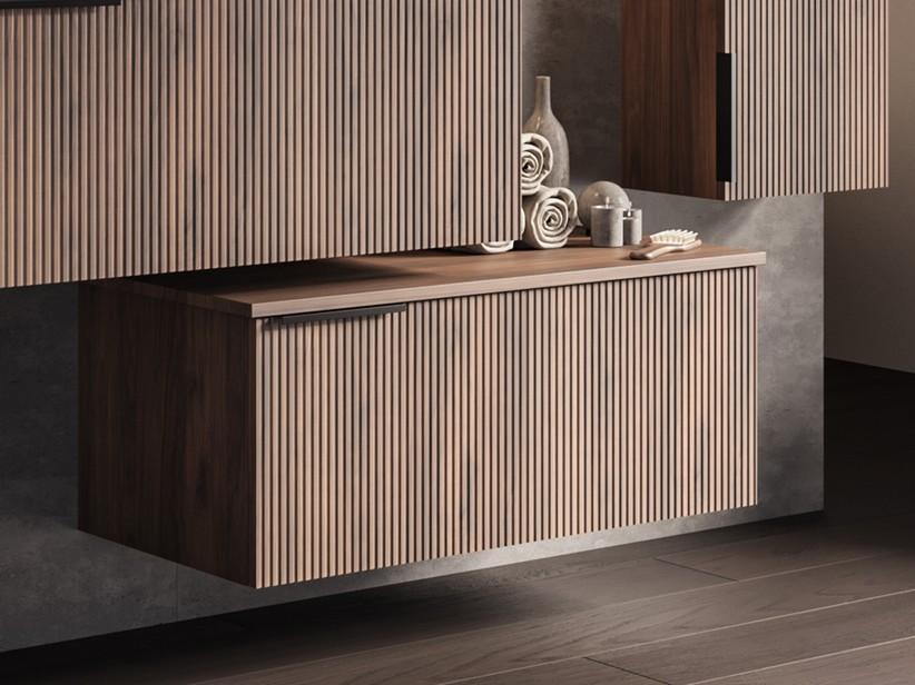 Hängeschrank AVIVO 90 cm, Oberfläche gerippte Eiche dunkel | IperCeramica