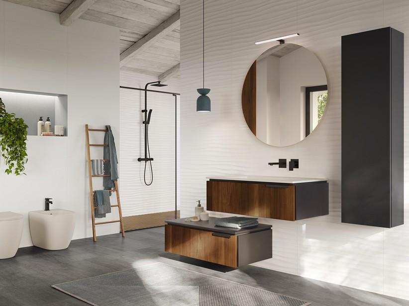 Kommode BLUES 70 cm 1 Schublade Cannucciato Walnuss und Platte 1,2 cm Phoenix Schwarz Matt | IperCeramica