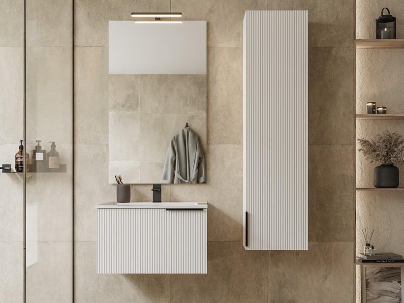 Badmöbel AVIVO 60 cm 1 gerippte Schublade Weiß matt mit Waschbecken aus Keramik Weiß glänzend | IperCeramica