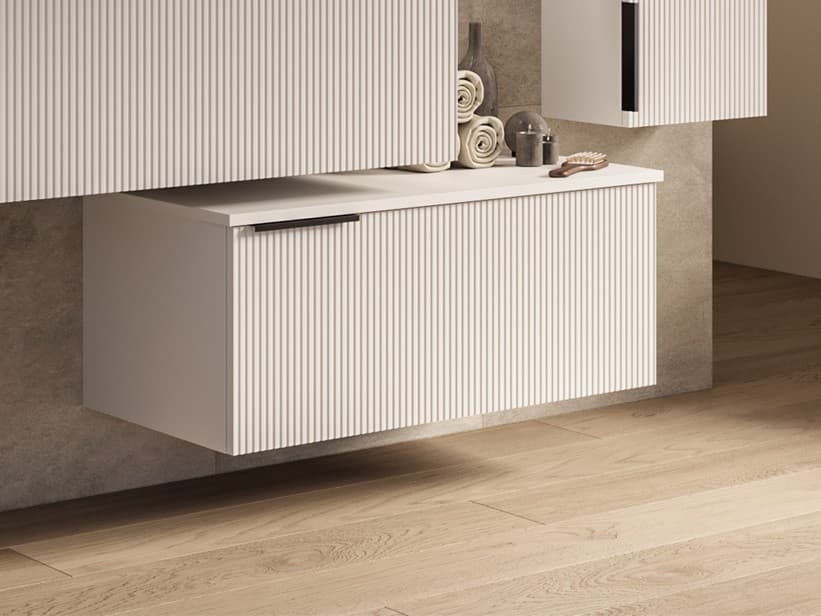Hängende Kommode AVIVO 90 cm, gerippte Oberfläche Weiß matt | IperCeramica