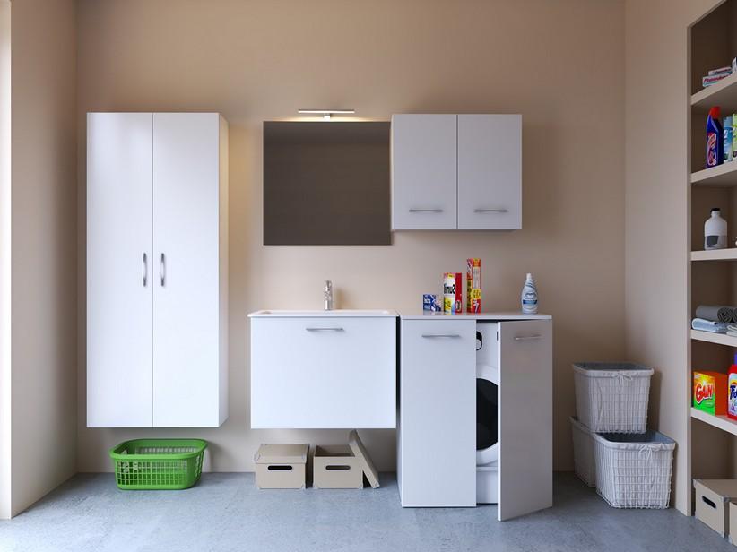 Waschküchenschrank BONK 73 cm 1 Schublade mit Waschbecken aus Keramik – Weiß glänzend | IperCeramica