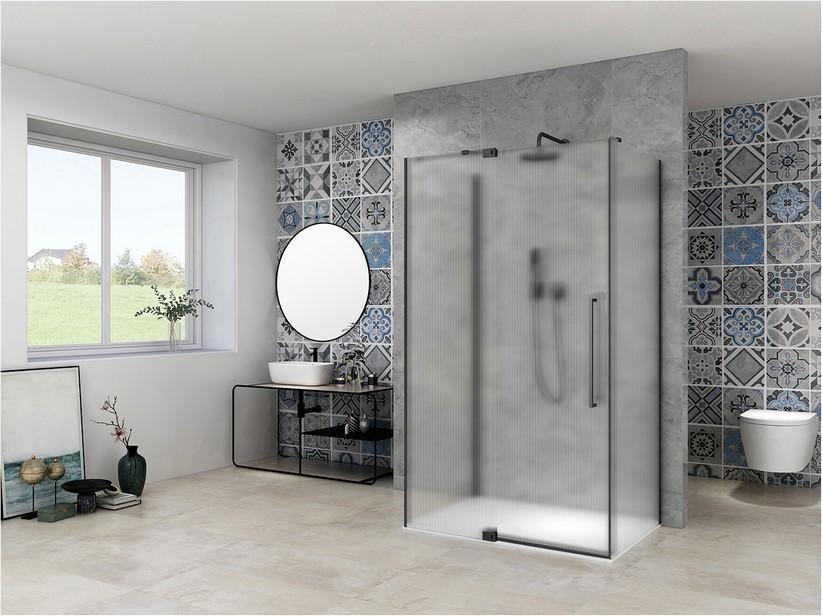 Duschkabine Mantra 3-seitig 90x90 H200 Wellglas 8mm Dichtungsprofile Mattschwarz | IperCeramica