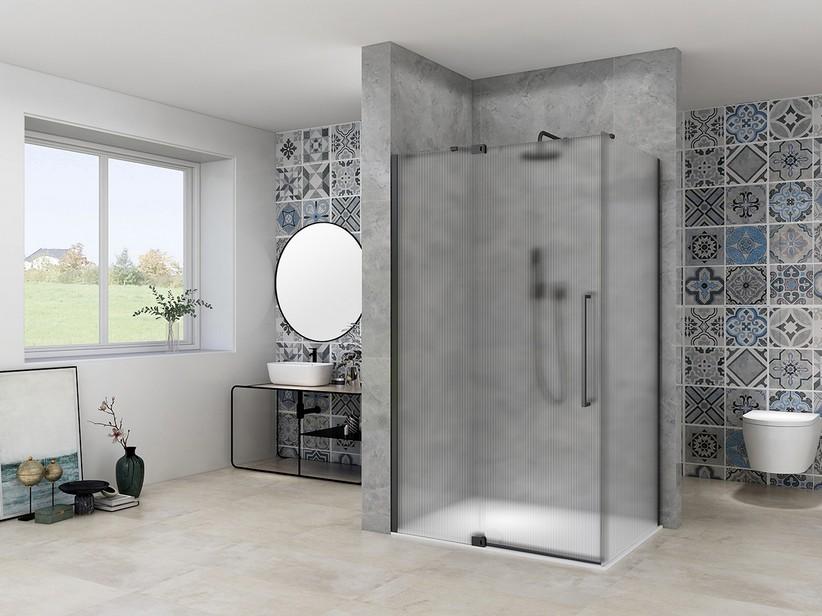 Eck-Duschkabine Mantra 90x90 H200 Schwingtür Wellglas 8mm Dichtungsprofile Mattschwarz | IperCeramica