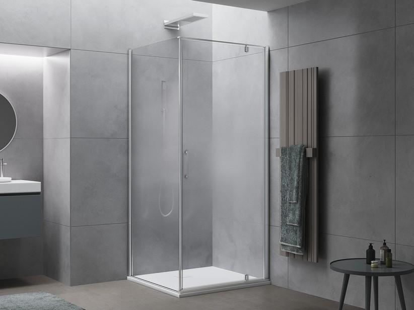 Eck-Duschkabine Dado 80x80 H200 Erw 78/80 - 78/80 rechte Schwingtür aus Verlaufskristallglas, Profile Chrom | IperCeramica