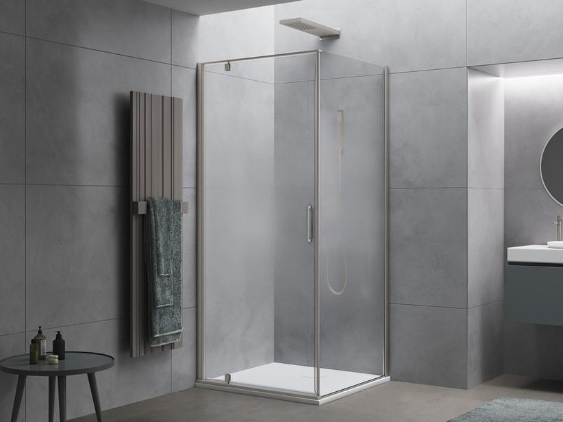 Eckduschkabine Dado 80x80 H200 Erw 78/80-78/80 linke Schwingtür aus Verlaufskristallglas Prof der Optik von gebürst. Edelstahl | IperCeramica
