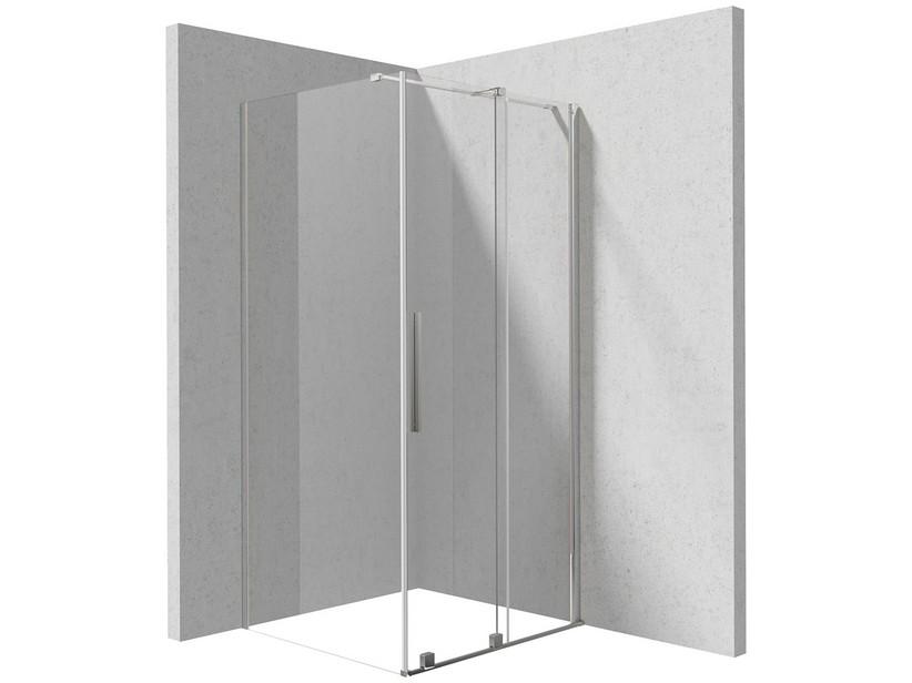 Eckduschkabine Prizma 120x90 cm, H195 cm, Erw 118/120-86/88, Schiebetür, feste Seite, 6 mm transparentes Glas, Chrom | IperCeramica
