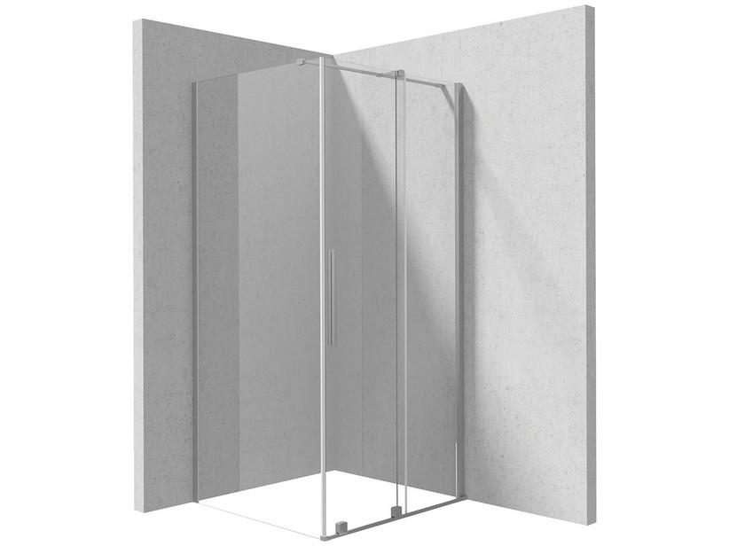 Eckduschkabine Prizma 120x90 cm H195 Erw 118/120-86/88 Schiebetür, feste Seite, 6 mm transp. Glas, gebürsteter Edelstahl | IperCeramica