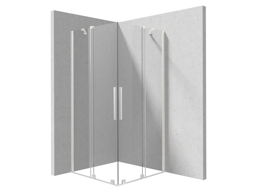 Eckduschkabine mit Schiebetür Prizma 90x90 cm, H195 cm, Erw 88/90-88/90, Glas 6 mm, transparent, Profile mattweiß | IperCeramica