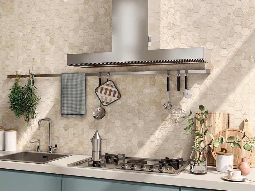 Mosaik Cardiff Sand Esagona 29x27 Feinsteinzeug Schiefer-Steinoptik Beige | IperCeramica