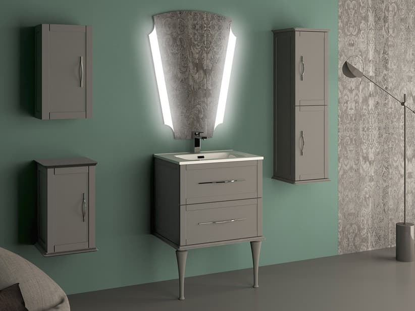 Standbadmöbel Classic 60 cm con 2 Schubladen Wolkengrau matt und Unitop-Waschbecken aus Keramik | IperCeramica