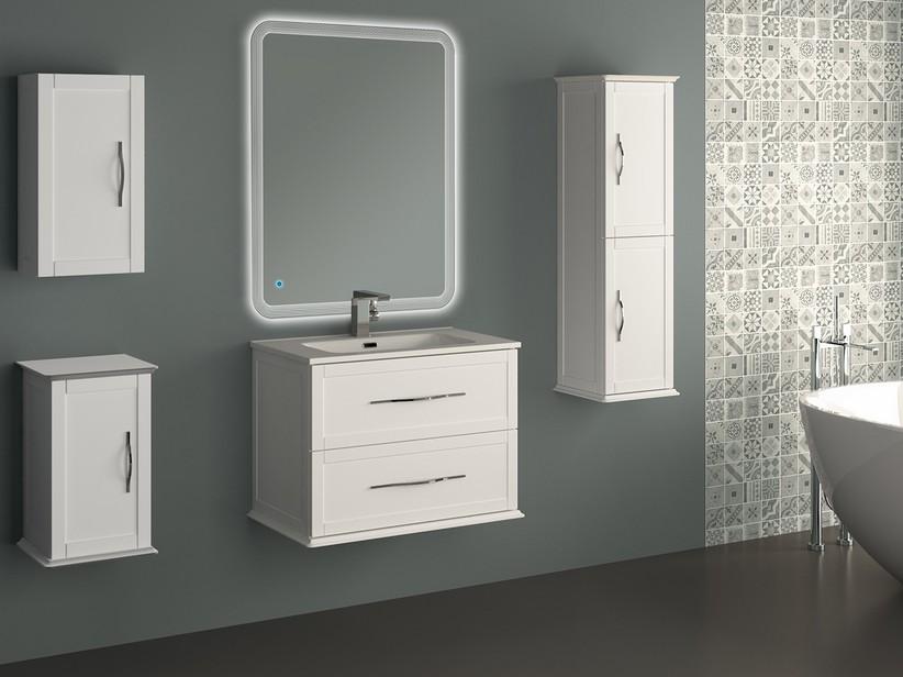 Hängebadmöbel Classic 75 cm mit 2 Schubladen Weiß matt und Unitop-Waschbecken aus Keramik | IperCeramica