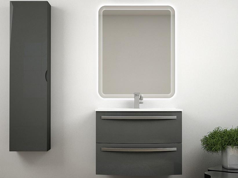 Badmöbel Corallo 75 cm 2 Schubladen Anthrazit mit Waschbecken Unitop aus glänzendem weißem Harz | IperCeramica