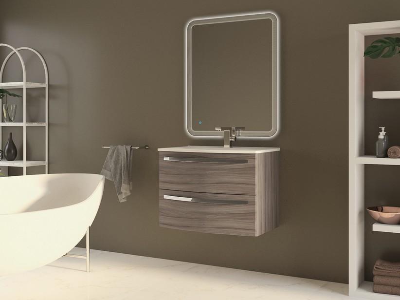 Badmöbel Corallo 75 cm 2 Schubladen Lärche mit Waschbecken Unitop aus glänzendem weißem Harz | IperCeramica