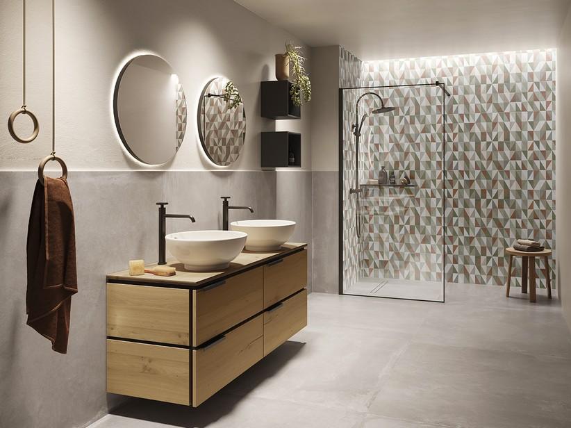 Badmöbel OXYGEN 140 cm 4 Schubladen und 1,8 cm dicke Platte aus Eichennaturholz mit Knorren | IperCeramica