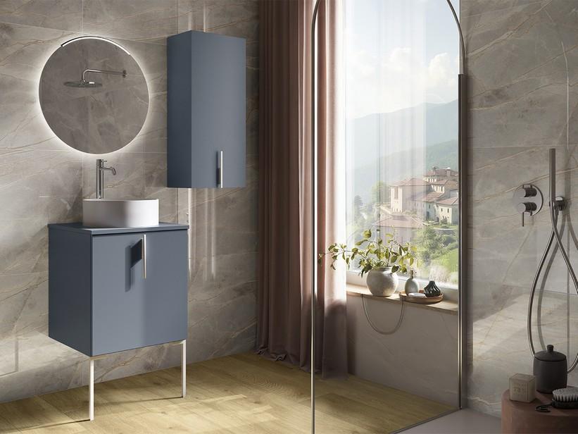 Waschtischunterschrank DESK 50 cm mit 1 Tür in mattem Luftblau | IperCeramica