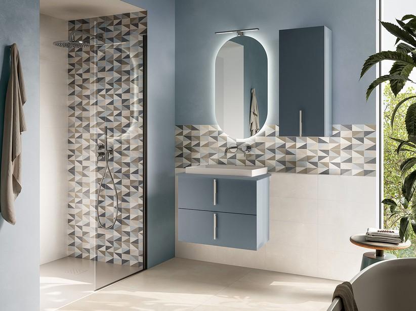 Badezimmermöbel DESK 70 cm 2 Schubladen mattes Luftblau - Griffe in mattem Weiß | IperCeramica