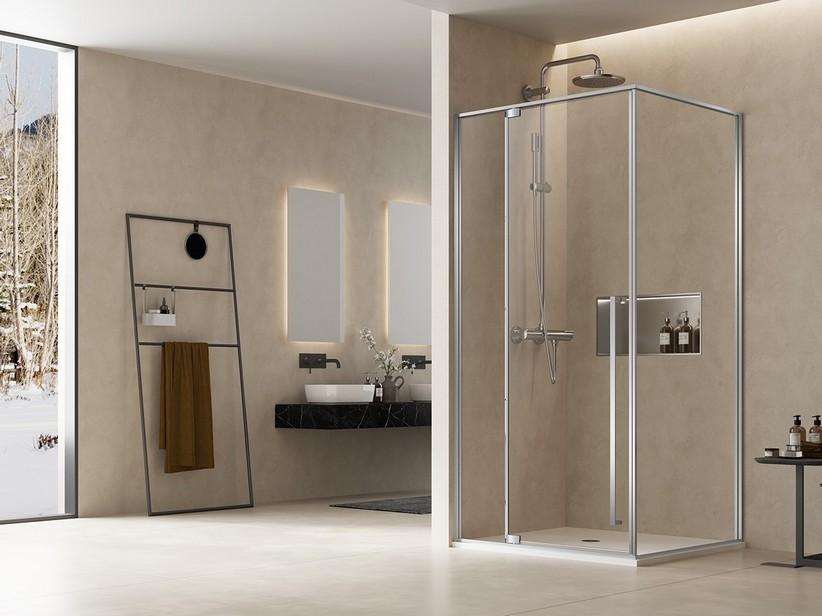 ERA Duschkabine mit Schwingtür Pivot cm 120x80 Li. Glasstärke 8 mm, Profile aus gebürstetem Edelstahl-Effekt | IperCeramica