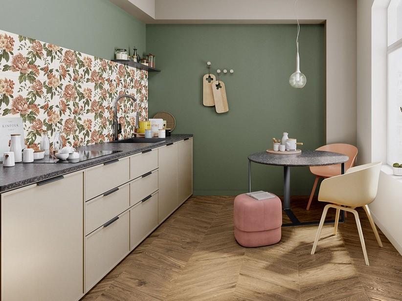 Wandfliesen Fall Natural 30x90 Blumendekor Rose und Grün | IperCeramica