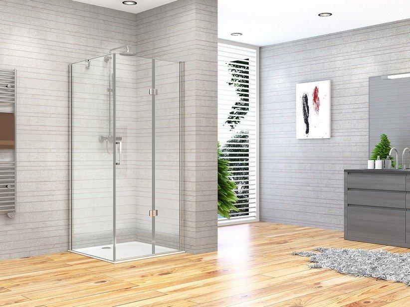 ECKDUSCHKABINE FANTASY2 80x80 H192 Erw 77,8/79,8 - 78/80 cm SCHWINGFALTTÜR FESTER SEITENWAND GLASSTÄRKE 6 mm TRANSPARENT CHROM | IperCeramica