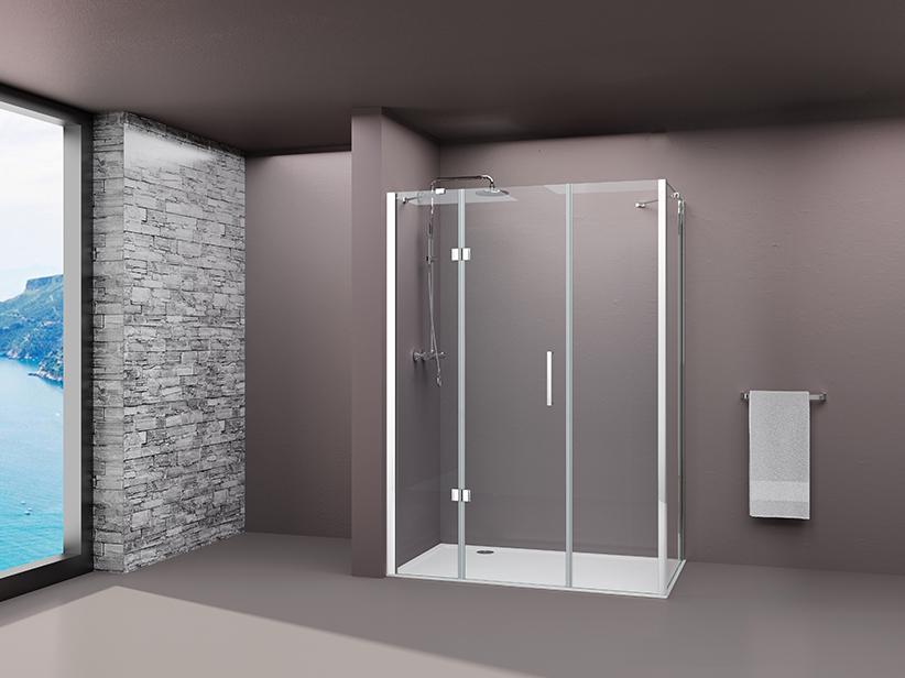 ECKDUSCHKABINE FANTASY2 90x120 cm H190 DREHTÜR MIT FESTER SEITENWAND GLASSTÄRKE 6 mm TRANSPARENT CHROM | IperCeramica
