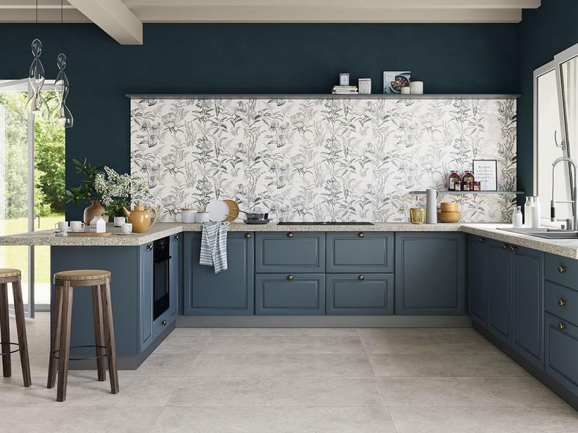 Wandfliesen dünn Game Deco Garden 40x120 Blumendekor Blau | IperCeramica