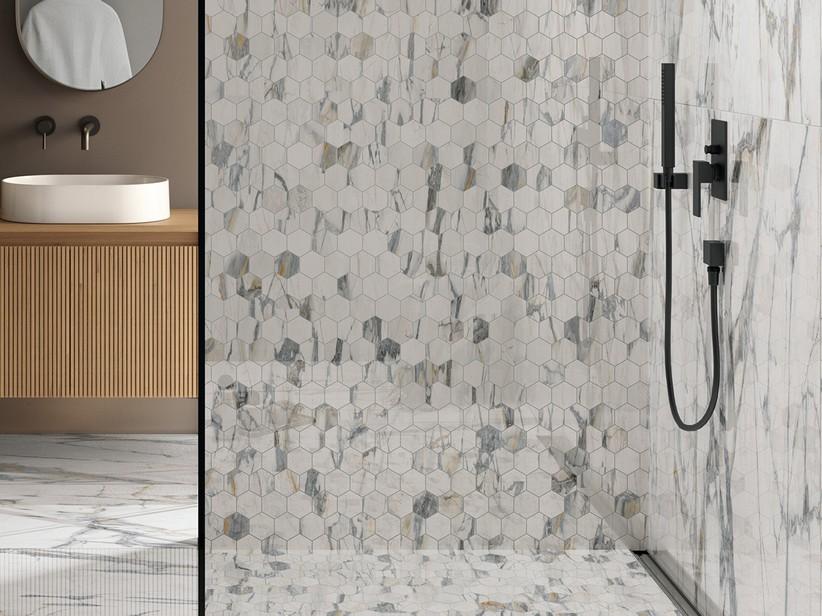 Mosaik Iceberg White Marbles 29x27 Feinsteinzeug Mamoroptik glänzend poliert Weiß | IperCeramica