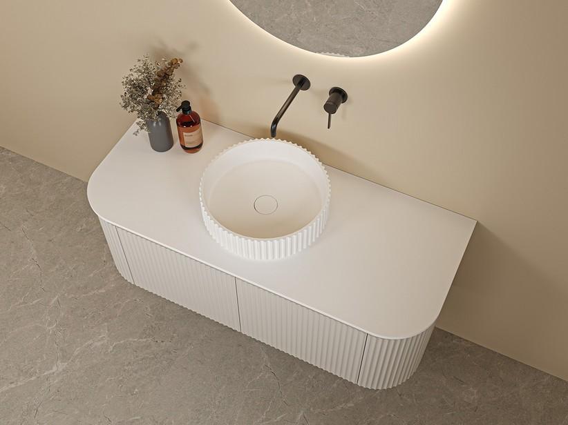 Aufsatzwaschbecken Tide Ø40xH10 cm aus Solid Surface Weiß matt | IperCeramica